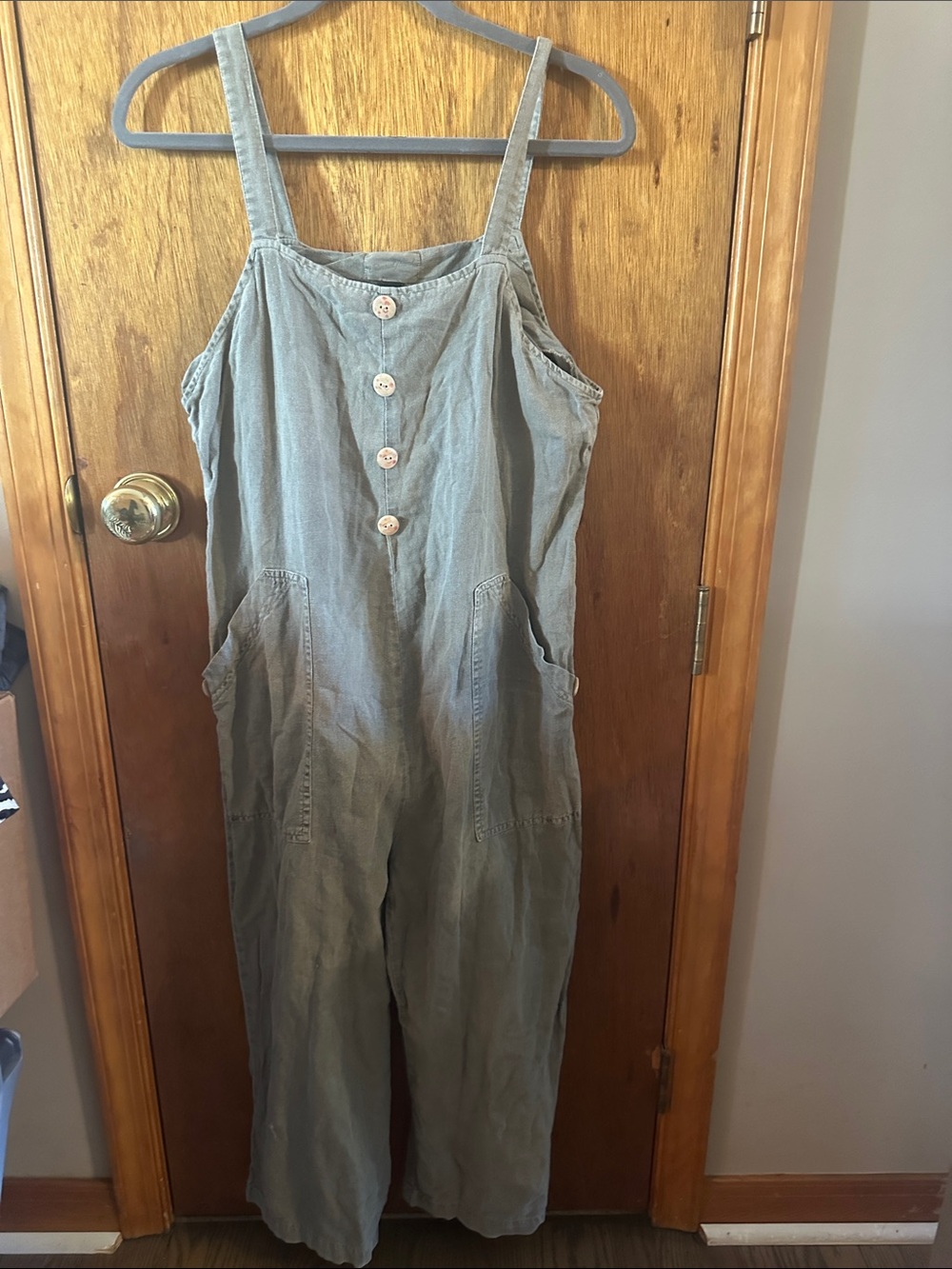 Universal Thread Light Green Button-Front Linen-Blend Jumpsuit